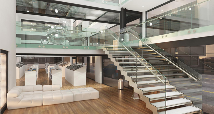 Transparent indoor glass stair railings